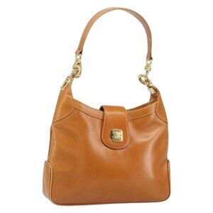 Authentic CELINE Shoulder Bag Leather Brown Gold
